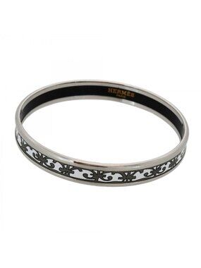 Hermes Bangle Enamel PM Metal Silver White Bracelet